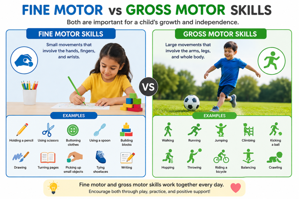 Fine Motor vs Gross Motor Skills Explained: What Parents Need to Know